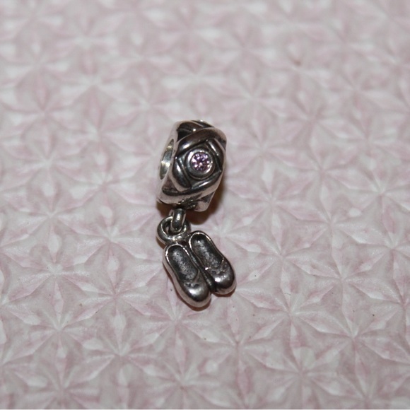 Retired Pandora Ballet Slippers Bracelet Charm Sterling Silver - Picture 2 of 3